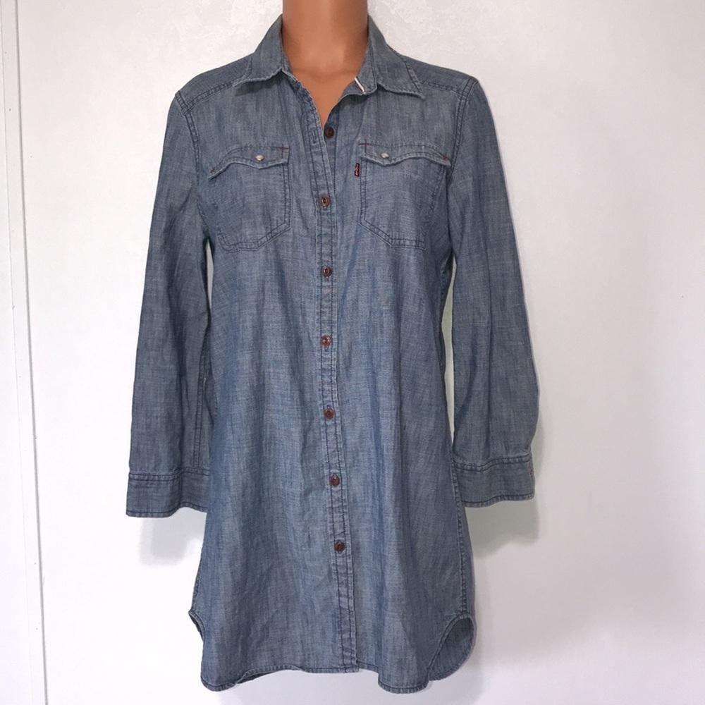 Levi’s Chambray Denim Buttondown Mini Dress Size Medium